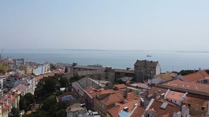 Rooftop view toward the Tagus river from São Vicente, Lisbon.